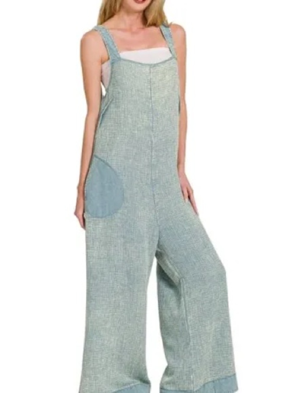 Zenana Outfitters Cotton Gauze Jumpsuit light blue